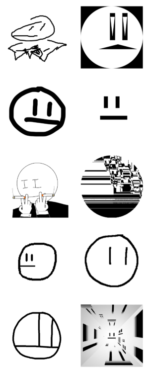 A collection of ten monochrome suspfps in various styles.