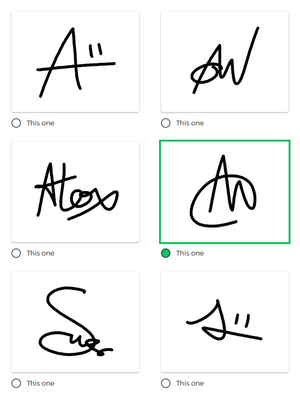 Six signatures, each in black on a white background.