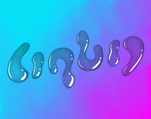 Ambigram of liquid blobs on a blue/purple gradient, spelling "liquid," but looks more like it spells "binbig"